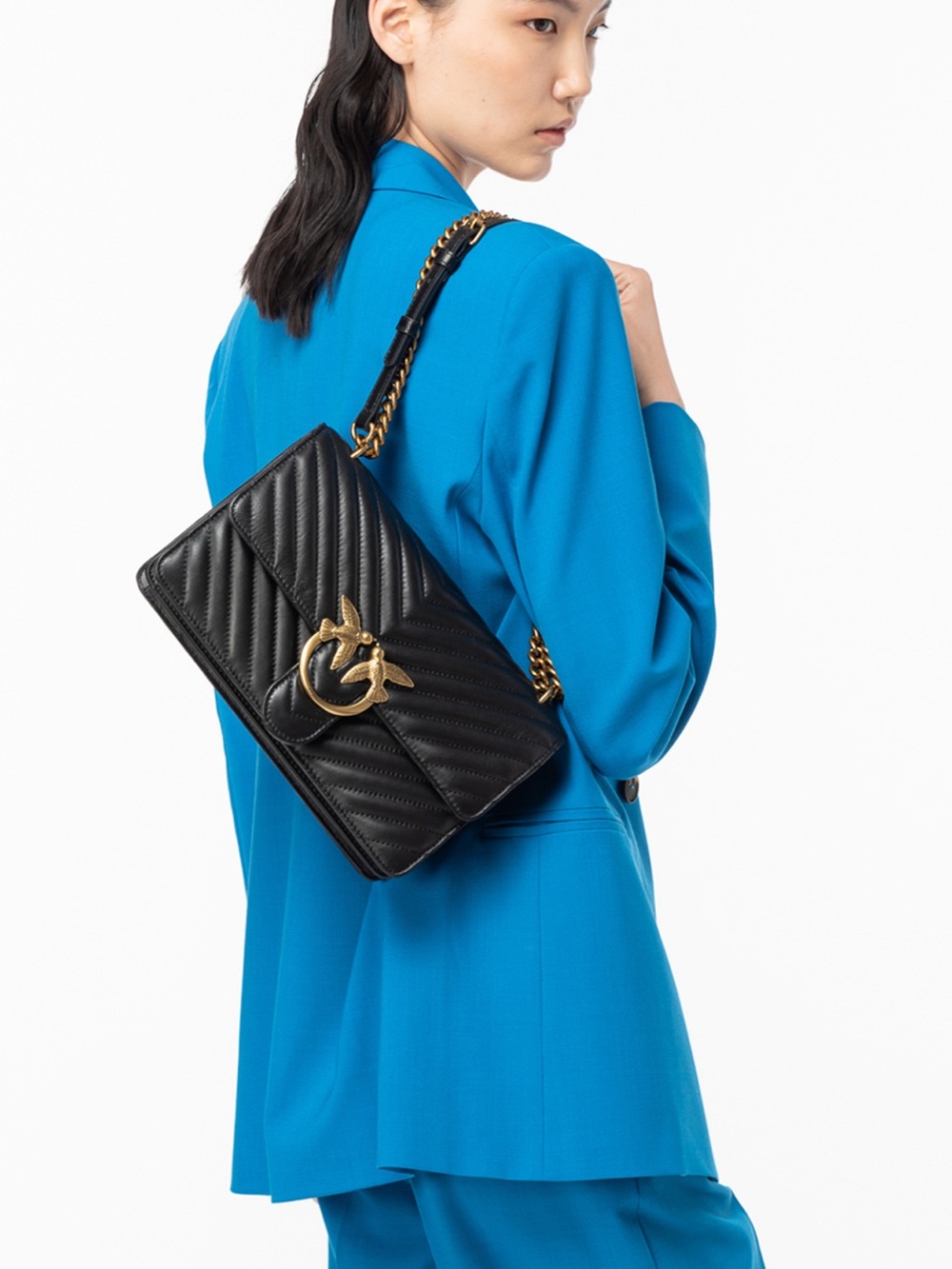 Pinko Black Quilted Shoulder Bag with Gold Hardware